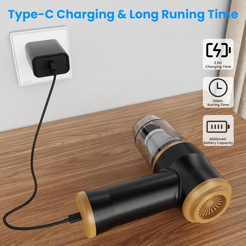 XBllcyiv Mini Vacuum Cleaner for,2 in 1 Keyboard Vacuum Cleaner Wireless Handheld,Car Vacuum with Brushless Motor High Power 120W Rechargeable Easy to Clean Car Interior (Black)