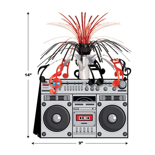 Beistle 2-Pack Boom Box Centerpieces, 80s Era Themed Party Decorations, Decades Music Party Table Decor, Hip Hop Party Accessories for Birthday, 14"