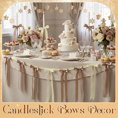 Lyrow 36 Pcs Champagne Ivory Satin Ribbon Bows - Elegant Wedding & Party Decor (19.7" x 5.28")