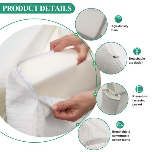 JZHLLA Foldable Pillow Wedge for Headboard Gap 76x6x6in White Cotton Bed Gap Filler with Snap-on Storage Bags Adjustable Pillow Wedge for Headboard Gap