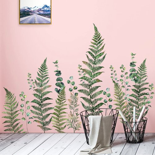 Amaonm Removable Fresh Plants Vine Leaf Wall Sticker DIY Peel and Stick Green Leaves Wall Decals Home Decor for Kids Girls Boys Babys Bedroom Living Room Nursery Classroom Playroom Wall Corner Bathroom Background Decoration