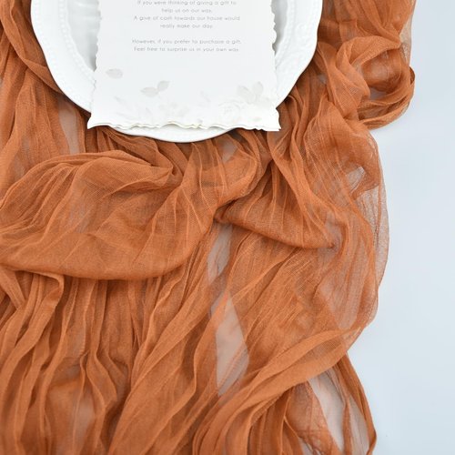 Joanlody Terracotta Cheesecloth Table Runner - 10Ft Rustic Boho Decor for Weddings & Events