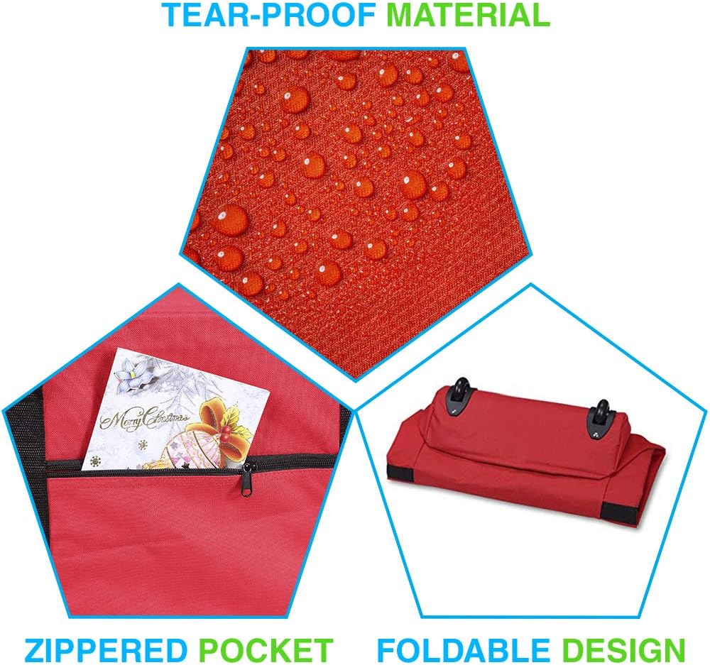 ProPik Holiday Rolling Tree Storage Bag - Heavy Duty Xmas Container for 6 ft. Trees | 22"x16"x50" | Red with Wheels & Handles