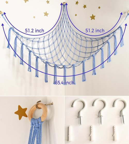 Mirolam Stuffed Animal Storage Hammock Net - Large Toy Organizer for Baby Nursery - Blue