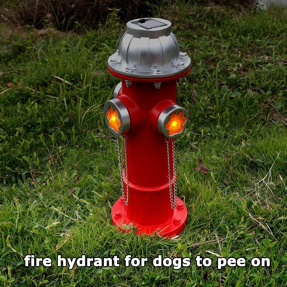 Skiennix Fake Fire Hydrant Statue - Solar Light with Glowing Paw Prints for Garden Decor | 14.5" Tall