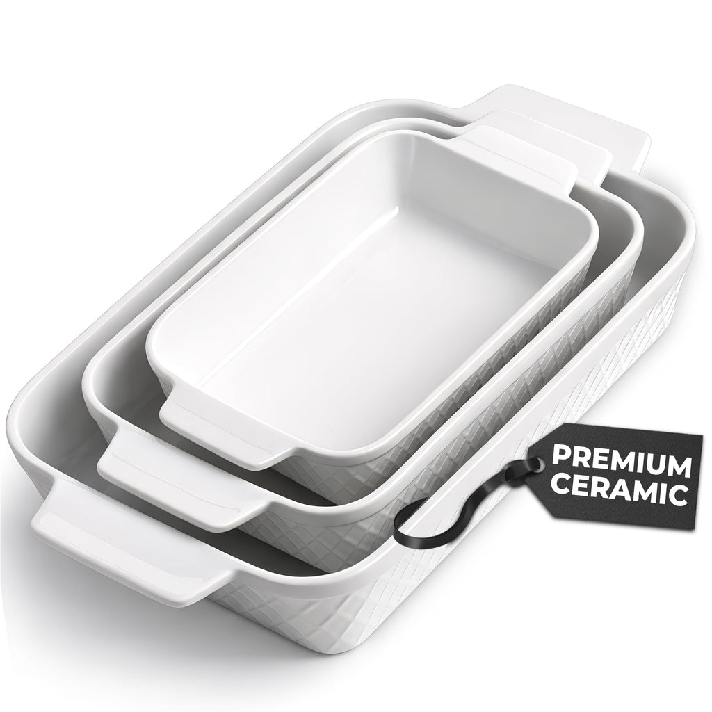 MIAMIO - Casserole Dish Set of 3 / Ceramic Rectangular Baking Pan, 3-Piece Stackable Bakeware Sets, 3.2 Quart - Dishwasher and Oven Safe - Palmanova Collection