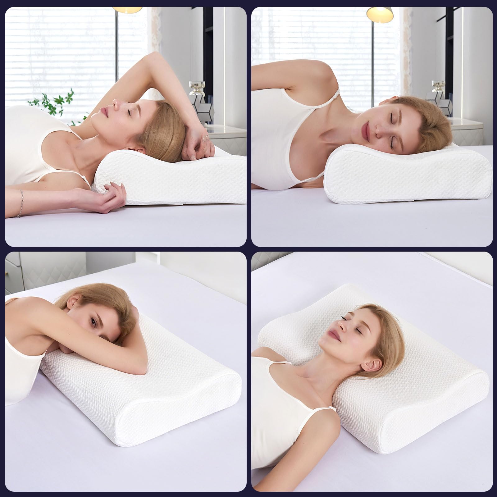 Memory Foam Neck Pillow for Sleeping, Cervical Neck Pillow for Neck Pain Relief, Queen Ergonomic Orthopedic Adjustable Contour Pillow for Side, Back & Stomach Sleepers (23.6"×14"×4.7"/3.9")