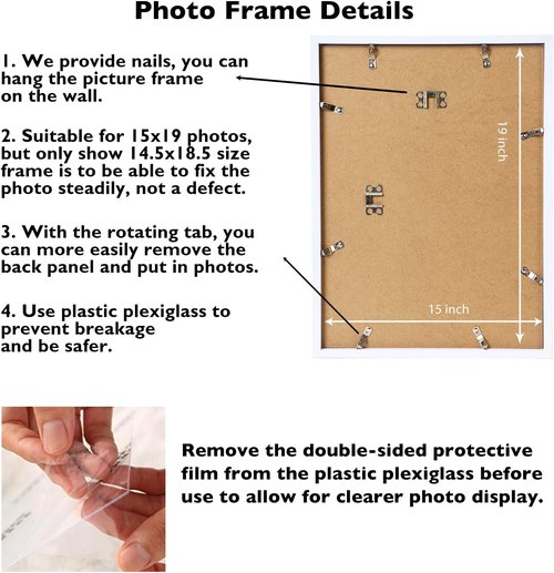 JCJMY 15x19 Picture Frame - White Wall Gallery Frame for Horizontal & Vertical Photos