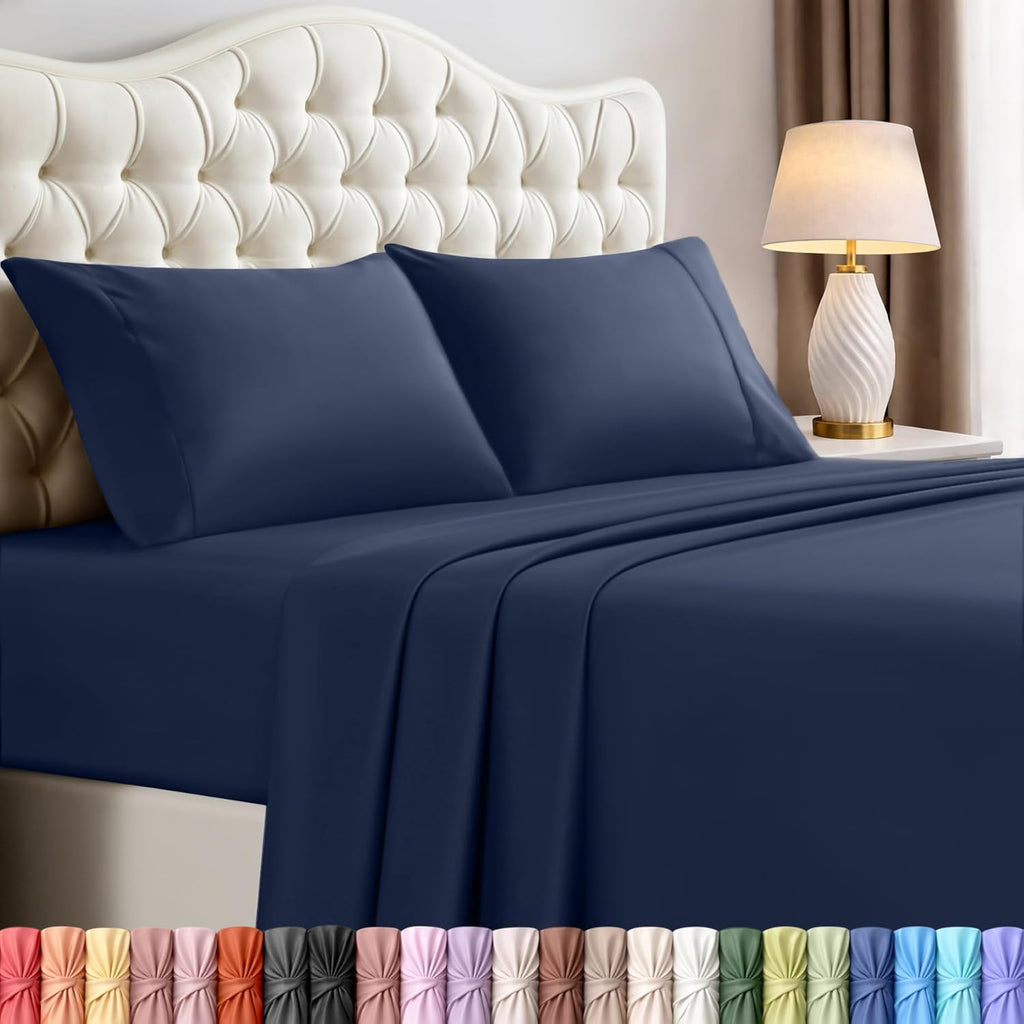 Utopia Bedding Queen Size Sheet Set - Soft, Breathable Microfiber - 4 Pieces in Navy