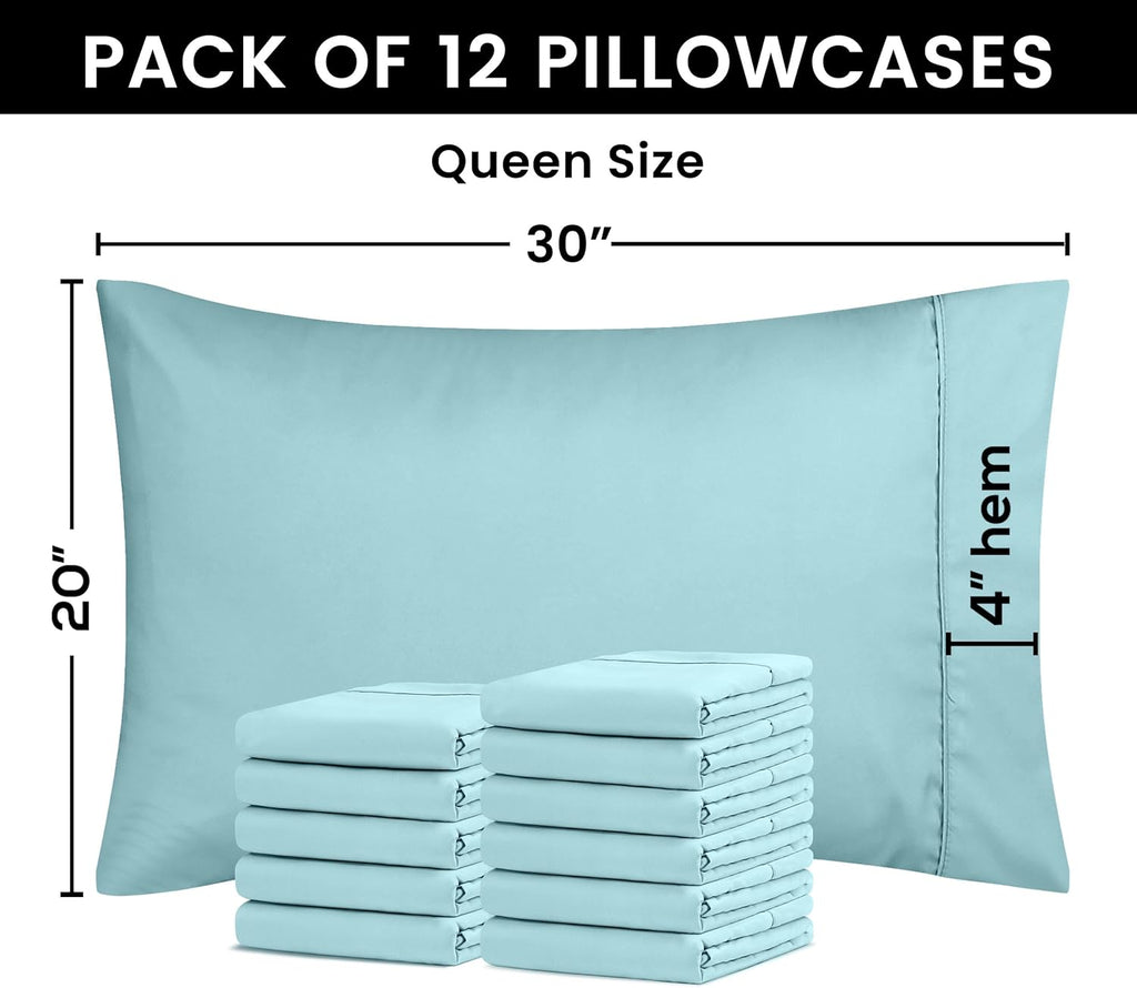 Utopia Bedding Queen Pillow Cases - Soft Brushed Microfiber - 12 Pack, Fade Resistant, Spa Blue 20x30 Inches