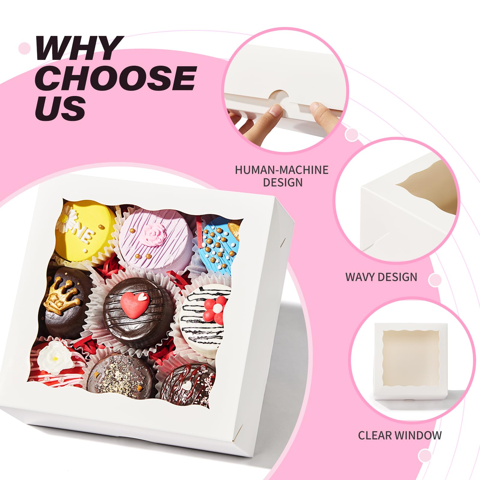 SLShePack 20pcs 6"x6"x2½ White Bakery Boxes with Window Cookie Boxes Small Cake Boxes Macaron Boxes Pie Boxes Truffle Chocolate Boxes
