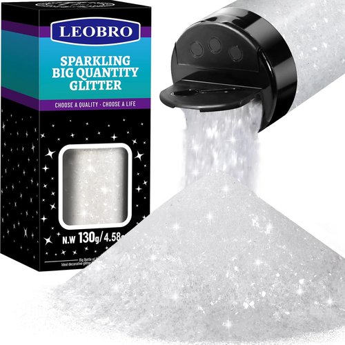 LEOBRO White Glitter - Chunky Snow Glitter for Crafts, Resin Art, Body, Face & Nail | DIY Christmas Decor