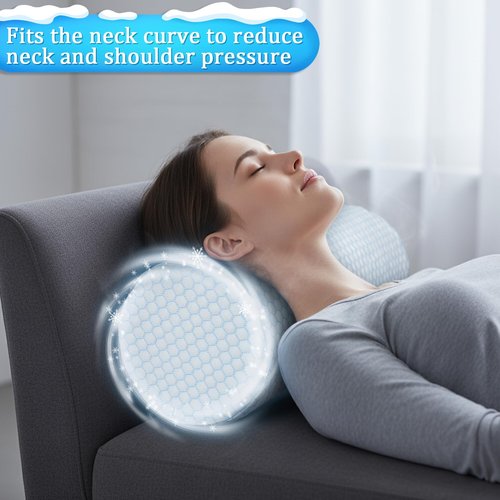 Novabright 2 Pack Cooling Neck Roll Pillow for Pain Relief Memory Foam Round Cylinder Bolster Cervical Round Support Pillow with Washable Breathable Cover for Sleeping(15.8 x 6 Inch)