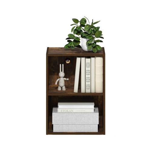 Furinno LUDER Book Shelf, 2-Tier Modern Bookshelf, Open Shelves Bookcase 9 x 16 x 21, for Living Room, Bedroom, Home Office, Amber Pine