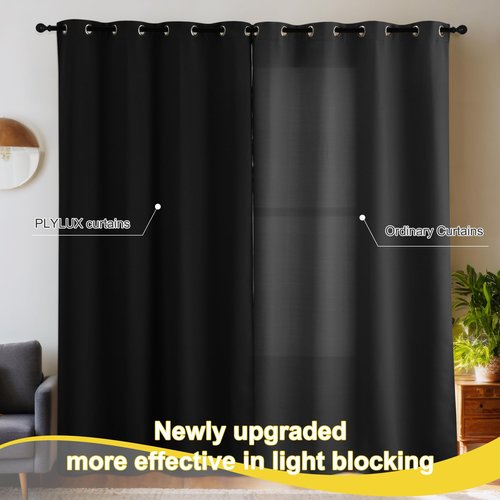 NICETOWN 100% Blackout Curtains for Bedroom, Room Darkening Plylux Black Curtains 84 Inch Long Thermal Insulated Grommet Window Drapes for Living Room, 52" W x 84" L, 2 Panels