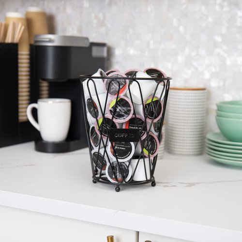 Mind Reader Single Serve Coffee Pod Storage, 30 Coffee Pod Capacity, Countertop Organizer, Metal, 7" L x 7" W x 8.5" H, Black