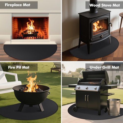 Hearth Rugs for Fireplaces Fire Resistant, 42 x 24 inch Fireproof Fireplace Mat Hearth Rug, Hearth Pads for Wood Stove Fireplace Indoor Outdoor, Protect Floors Carpets from Sparks Embers-Black, 1mm
