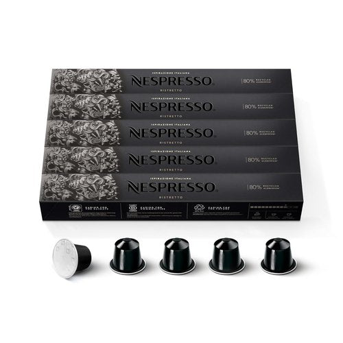 Nespresso Ristretto Decaffeinato Coffee Capsules - Dark Roast, 50 Count Pods for Rich Flavor