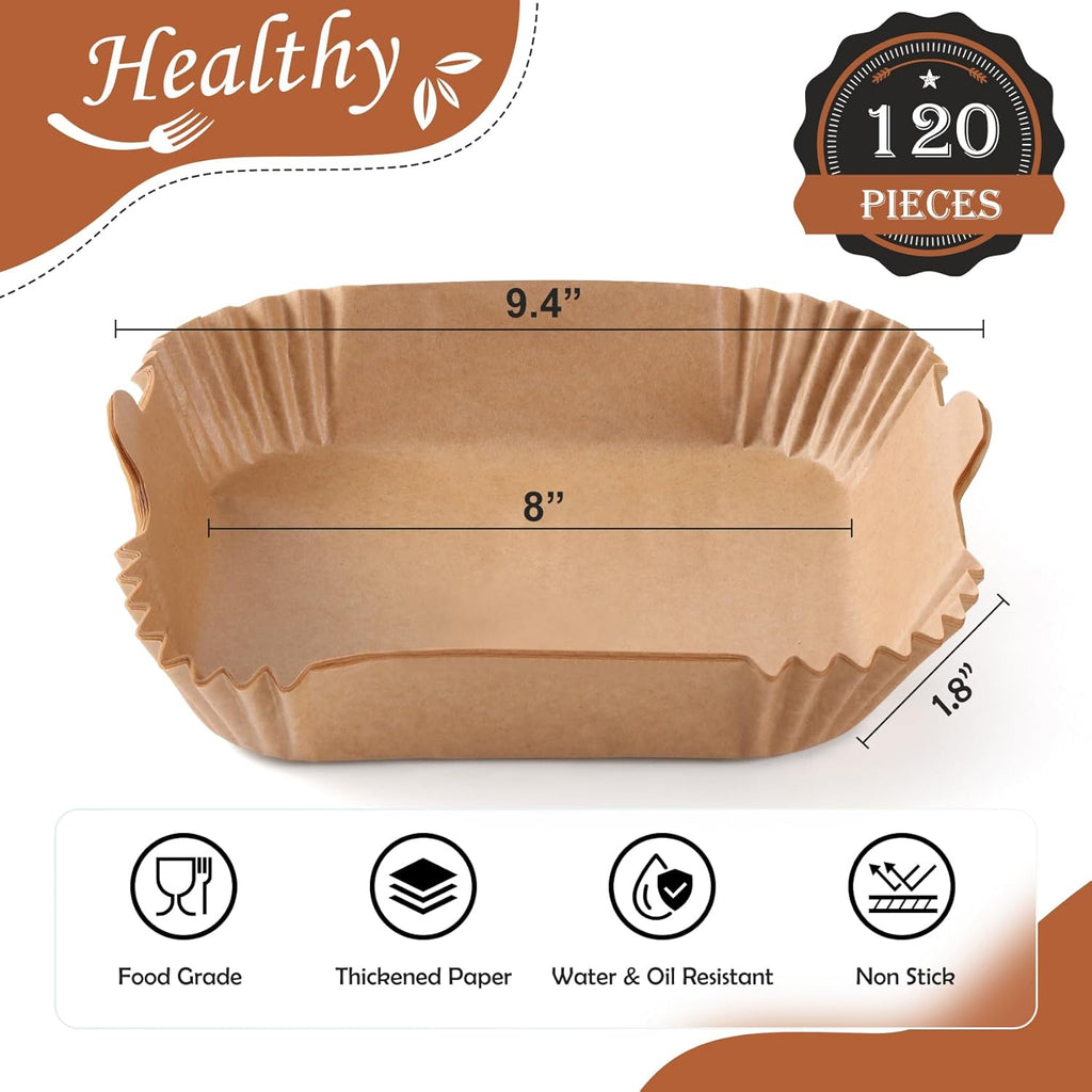 Skiennix Air Fryer Disposable Paper Liners - 120 PCS Non-Stick Parchment for 5-8 QT | 8-Inch Size