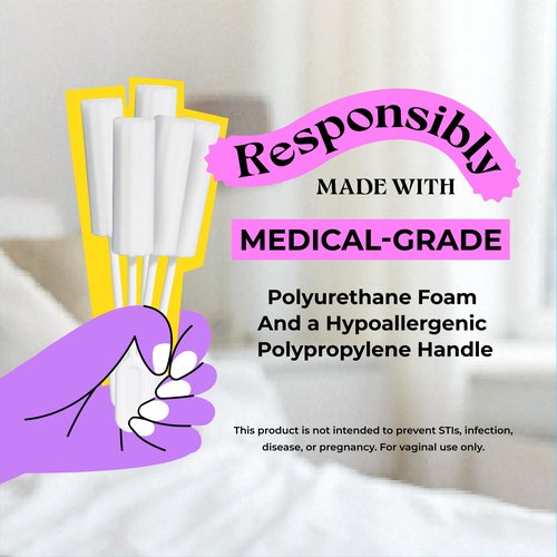 [25 Pack] Swizzle Stick Absorbing Sponge for Women - Ultra-Absorbent Post-Romance Cleanup Sponge to Stop The Drip - Long Handle, Easy Grip, Individually Packaged