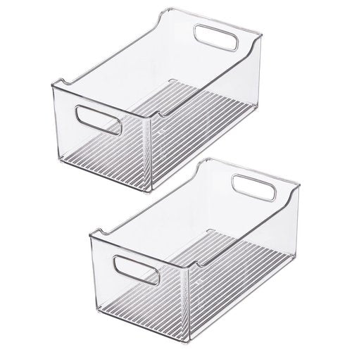 mDesign Modern Plastic Open Front Dip Storage Organizer Bin Basket with Built-In Handles for Kitchen Organizing, Fridge Shelf, Cubby, Cabinet, or Pantry Organization, Ligne Collection - 2 Pack - Clear