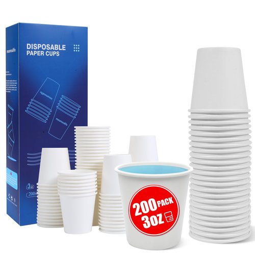 MOUMOULIFE 200 Count 3oz Disposable Paper Cups, Bathroom Mouthwash Cups, Leak-Free Food Safe Small White Paper Mini Cups for Bathroom