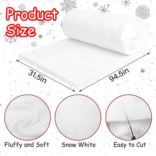 Fake Snow Blanket - Artificial Snow Roll for Christmas Village | 31.5" x 94.5" Fluffy White Holiday Decor