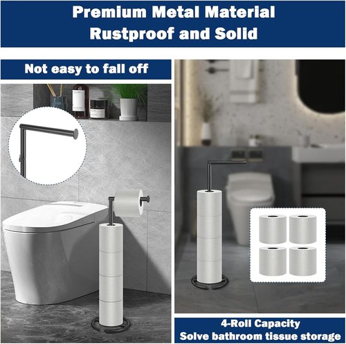 NearMoon Toilet Paper Holder Stand - Modern Rustproof Tissue Roll Holder for Bathroom & Kitchen (Matte Black)
