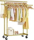 HYSEYY Double Rod Clothes Rack - Sturdy Portable Garment Rack for Hanging Clothes | Gold Finish