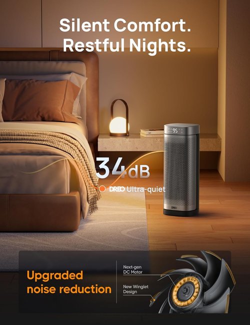 DREO Portable Space Heater - Fast Heating Ceramic Electric Heater with Remote | 1500W, 12H Timer, 70° Oscillation