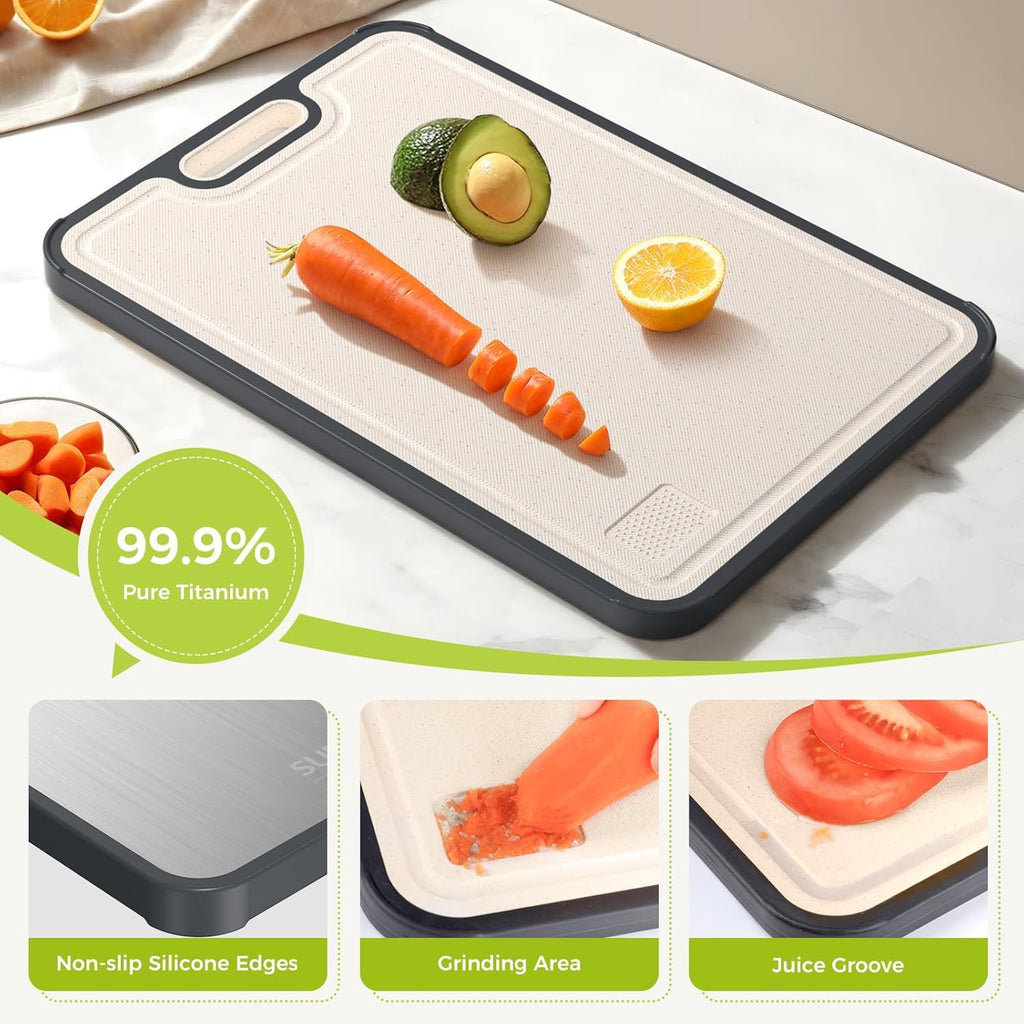 Titanium Cutting Board - Double-Sided Food Grade Pure Titanium | Easy to Clean, Large Size 18” x 12.5”