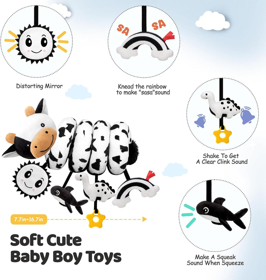 Skiennix Spiral Car Seat Baby Toys - High Contrast Sensory Hanging Stroller Accessories | Newborn Gift for Boys