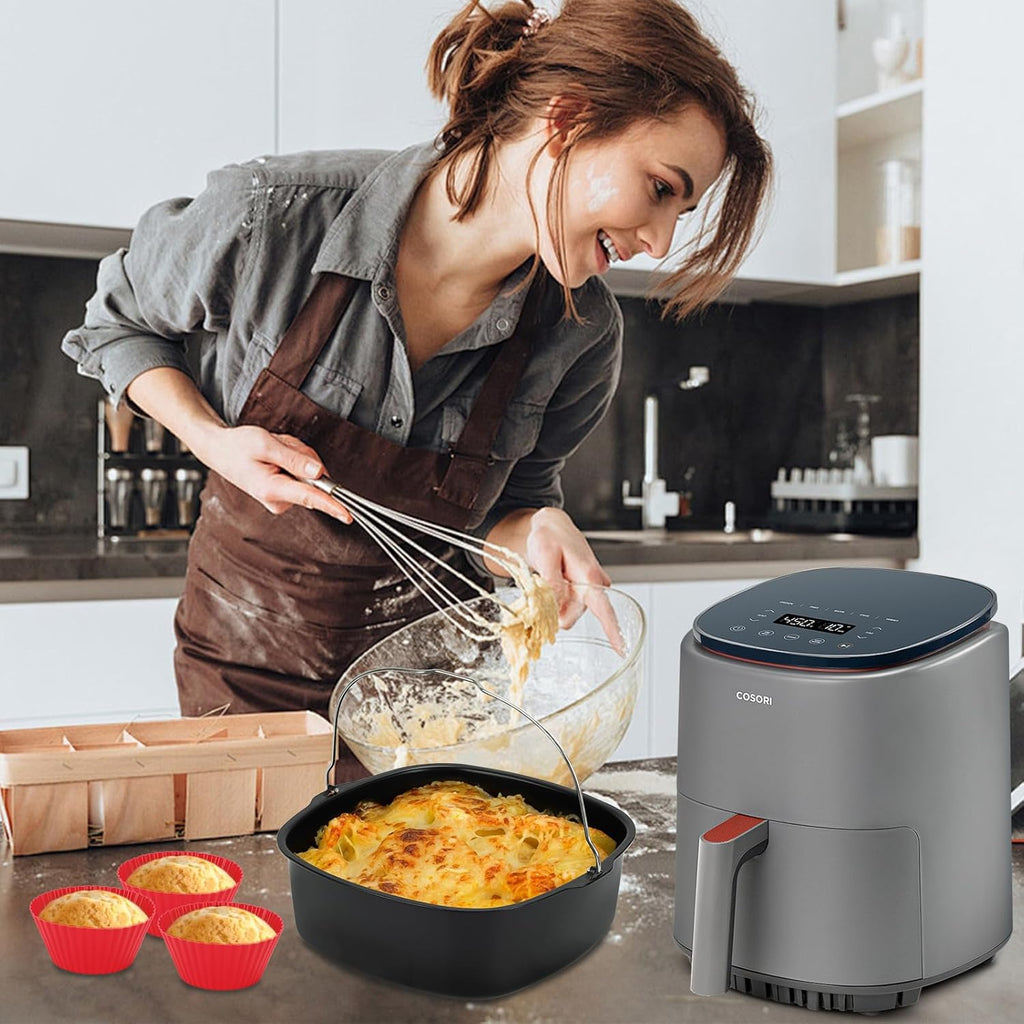 Skiennix 8-Inch Air Fryer Cake Pan - Non-Stick Deep Baking Pan with 6 Muffin Cups | Perfect for Instant Pot