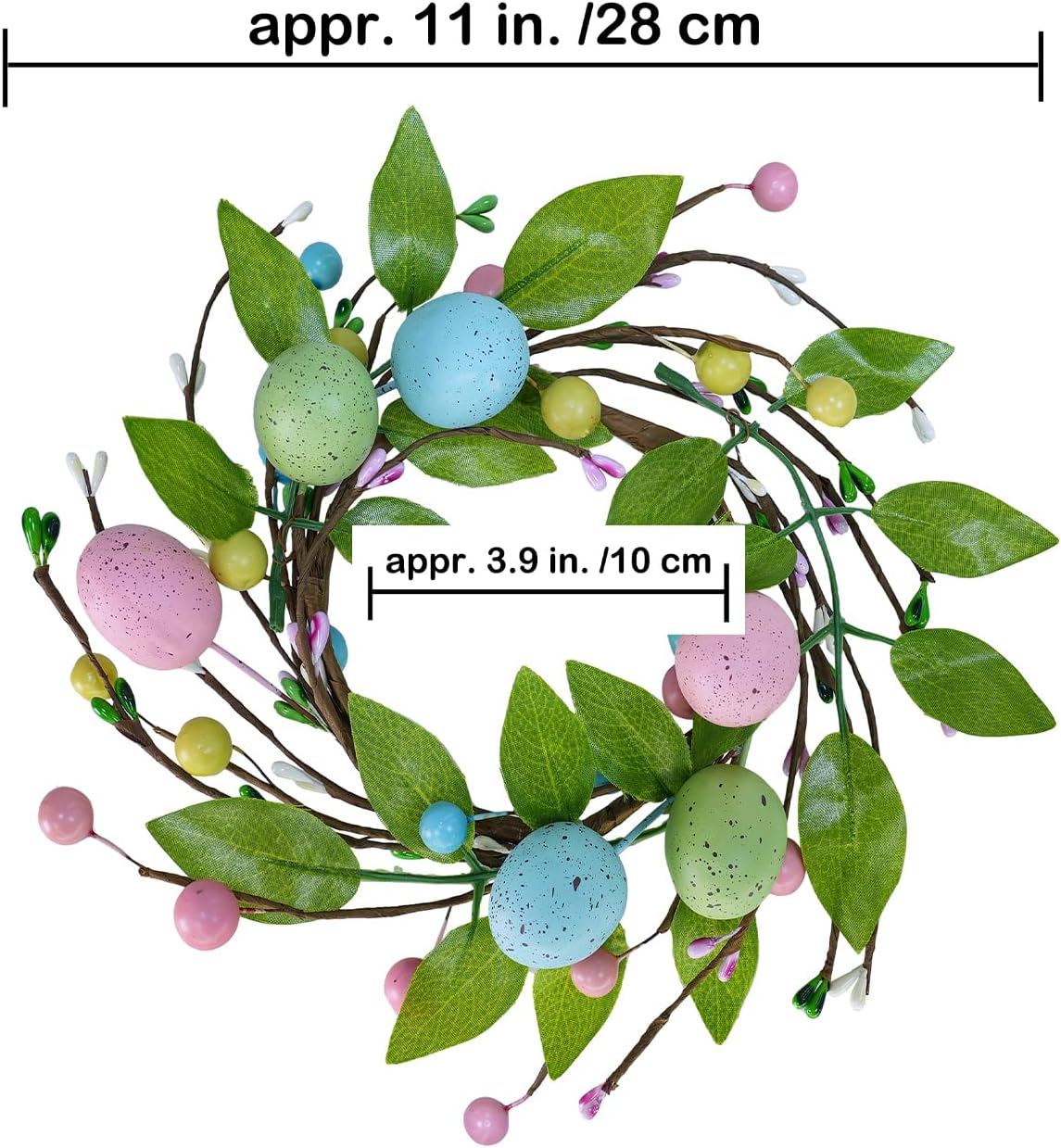 Winlyn Easter Egg Candle Rings - 4 Pcs Spring Wreaths with Pastel Eggs & Foliage | 11" Holiday Decor