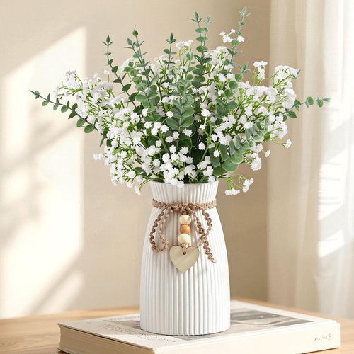 DomeStar White Ceramic Vase, Small Flower Vase for Pampas Grass, Home, Living Room, Dining Table, Farmhouse, Office Decor, Bedroom, Table, Kitchen Shelf, Minimalist Modern Home Decoration