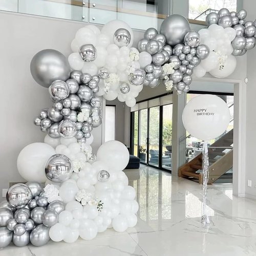 Awenztech Metallic Silver Balloons - 12 Inch Chrome Latex Balloons | 50 Pack for Parties & Celebrations