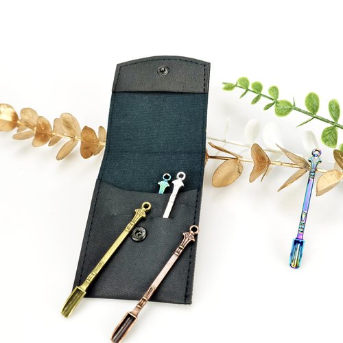 6-Pack Mini Spoons with Storage Pouch, Small Spoons for Medicine Spice, MultiColor Tiny Spoon for Decorative Pendants Keychains, Little Metal Measuring Shovel Spoon