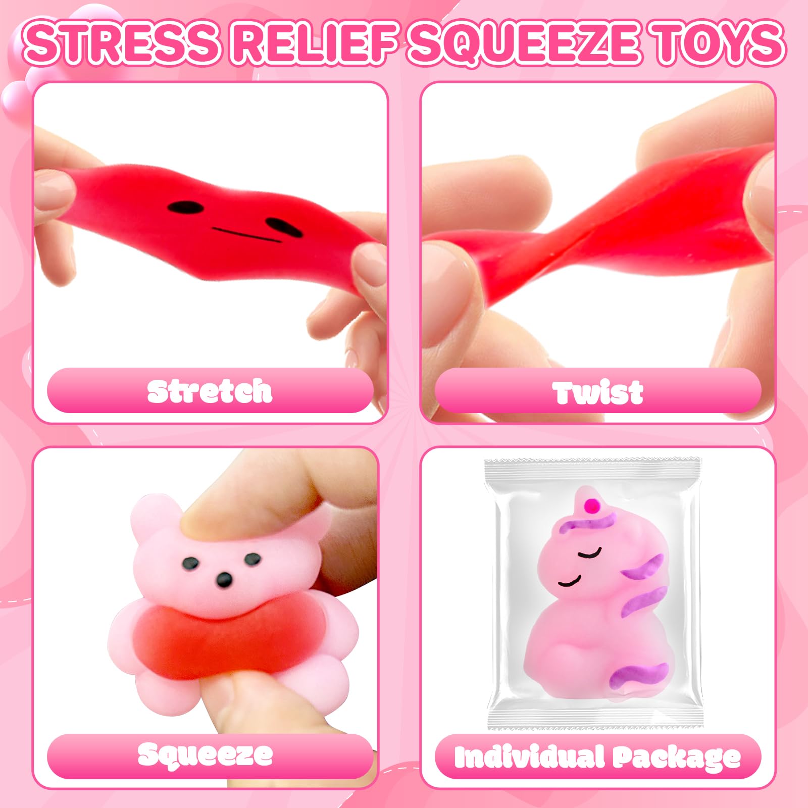 OCHIDO 32 Pack Valentines Day Cards with Mochi Squeeze Toys, Valentines Day Gifts for Kids Classroom Exchange and School Reward, Stress Relief Fidget Toy for Valentines Party Favors