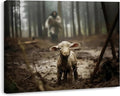 Framed Jesus Christ Wall Art - Canvas Painting of Jesus and Lamb | Biblical Decor for Church, Prayer Room, 12" x 16"
