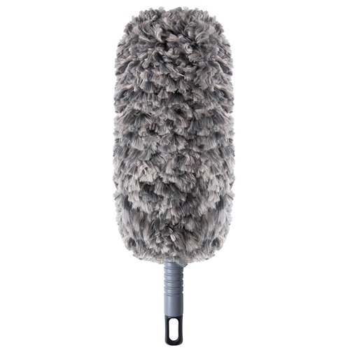 Lint Free 16.8'' Hand Duster,Microfiber Duster with Reusable and Washable Dusting Head for Household Cleaning,Furniture,Car (Black&Grey)