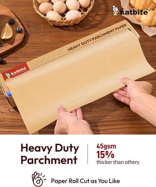 Katbite Unbleached Parchment Paper Roll - Heavy Duty Non-Stick Baking Paper, 15" x 210 ft