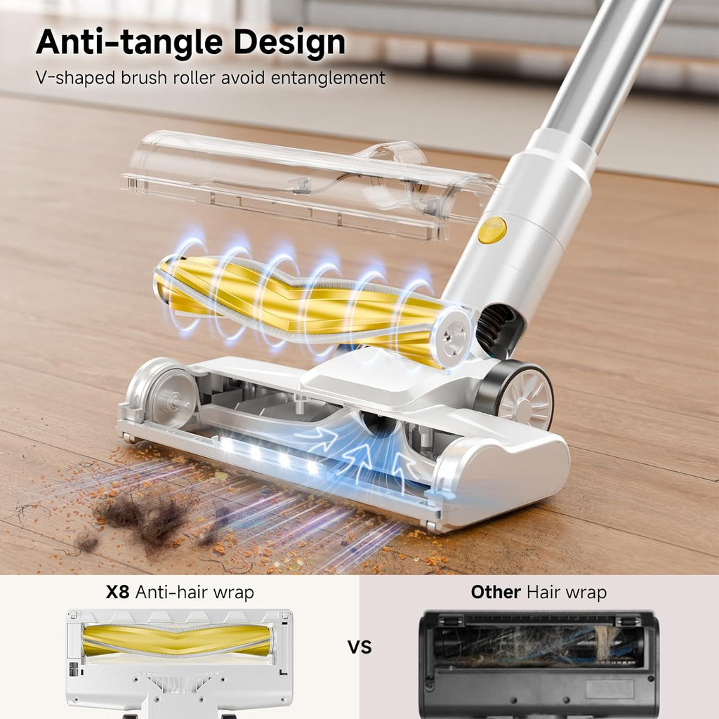 Skiennix Cordless Vacuum Cleaner - 35Kpa Powerful Suction | 45-Minute Runtime, LED Display, Anti-Tangle, Wall Mount - Yellow