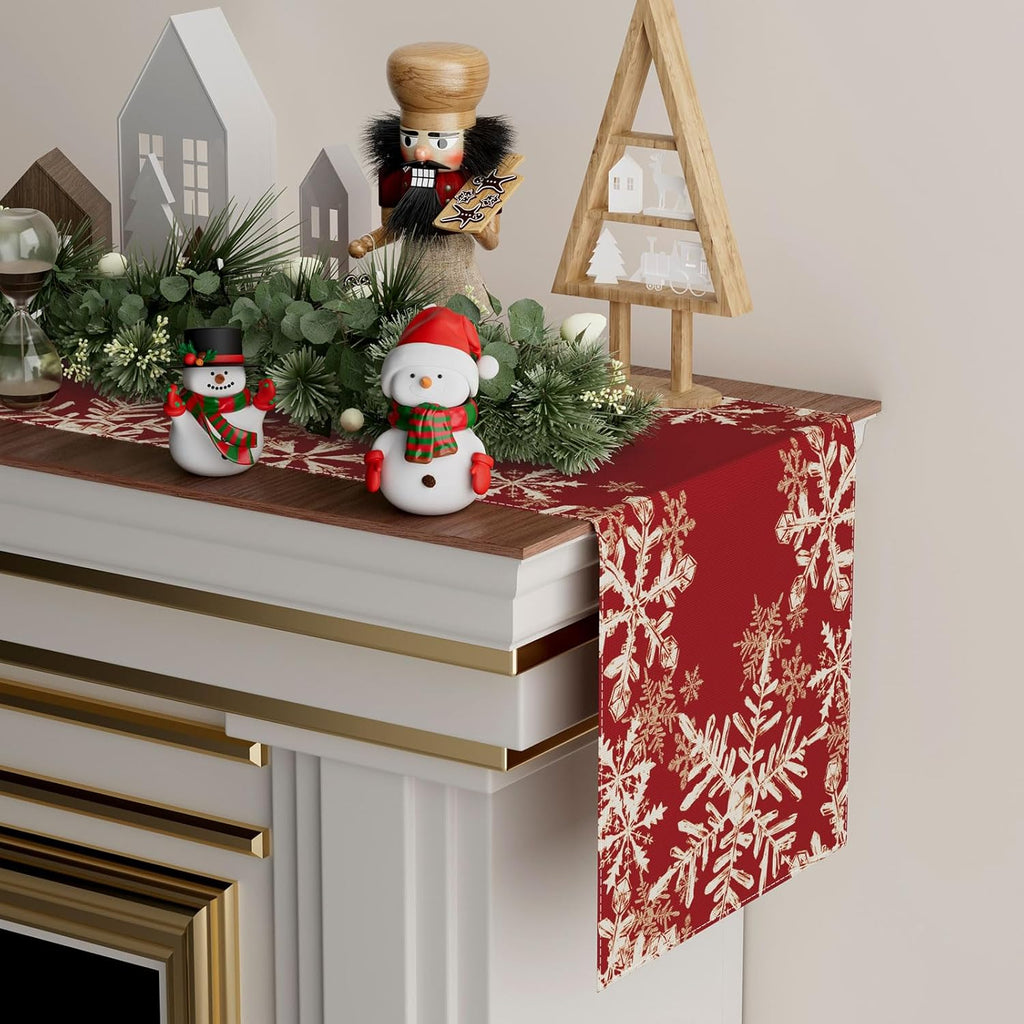 XCHI Red Snowflakes Table Runner - Winter Christmas Holiday Decor for Home Kitchen | 13x72 Inch