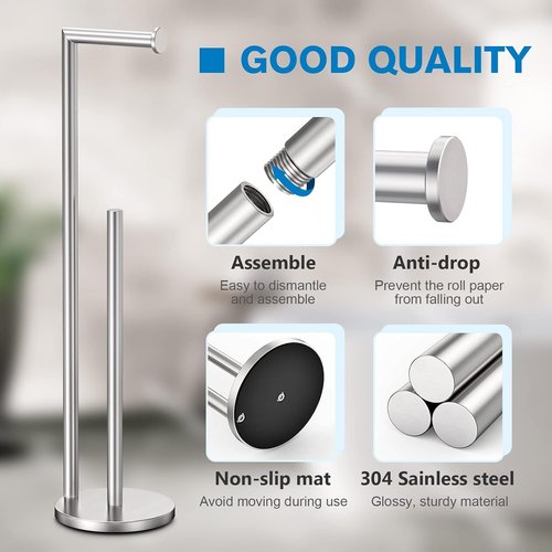 Bathth Toilet Paper Holder Stand - Brushed Nickel Free-Standing Design for Easy Storage