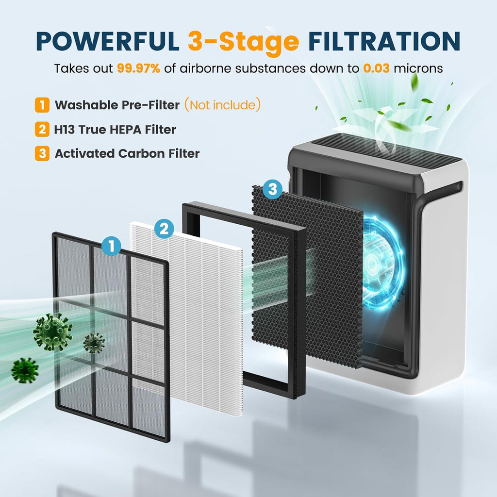 Vital 100S-P Replacement Filter - 3-in-1 H13 True HEPA & Activated Carbon | 2 Pack White