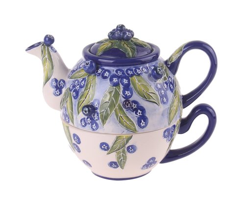 Blue Sky Clayworks Blueberry Tea for One Teapot, 7.5-inch Length