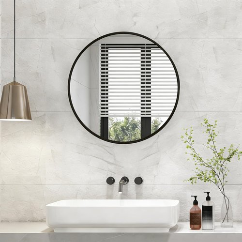 NEWBULIG Round Bathroom Mirror 24", Wall Mirror with Aluminum Alloy Thin Frame, Bathroom Mirrors for Over Sink, Bedroom, Living Room, Entryway, Black