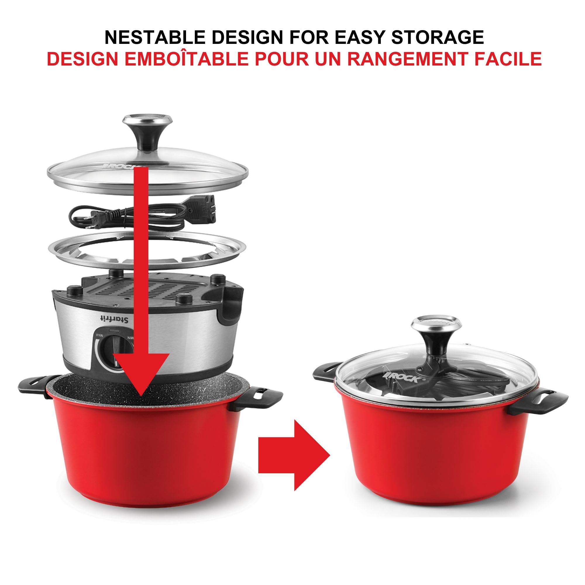 Starfrit The Rock Electric Fondue 13PC Set - 3L - Nestable Components - Quick Release Magnetic Cord - 1500W