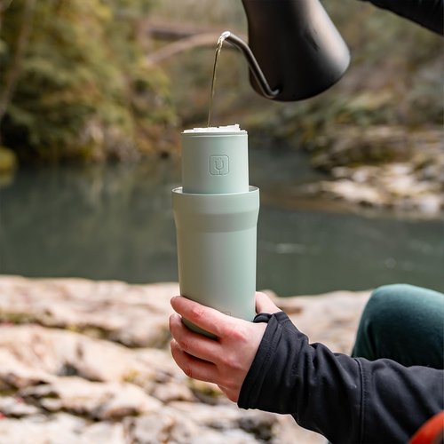 BrüMate Pour Over 20oz Insulated Coffee Mug | 2-in-1 Travel Coffee Maker with 100% Leakproof Lid | Insulated Coffee Tumbler | Travel & Camping | Comes with Filter Dripper | BPA-Free (Dune)