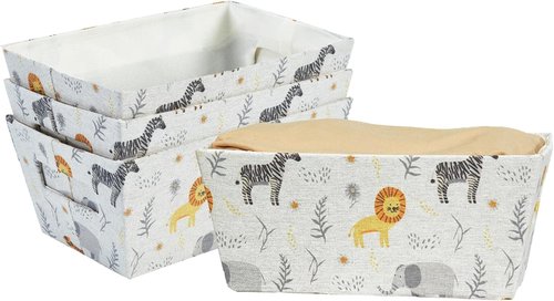 DECOMOMO Small Storage Baskets - Cute Animal Print Organizing Bins for Nursery & Living Room | Set of 4